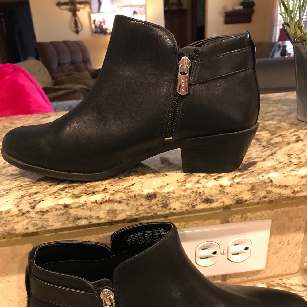 Black leather booties
